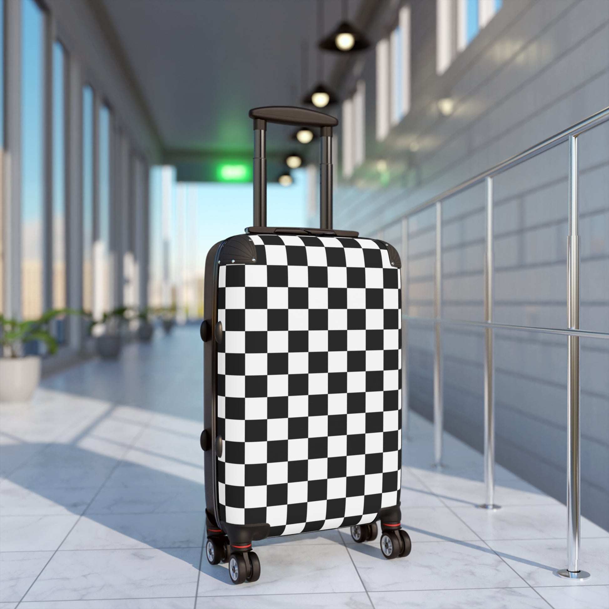 Checkerboard White and Black Suitcase, Artsulli - Art is Long, Life is Short, Bags, , , , , , , 