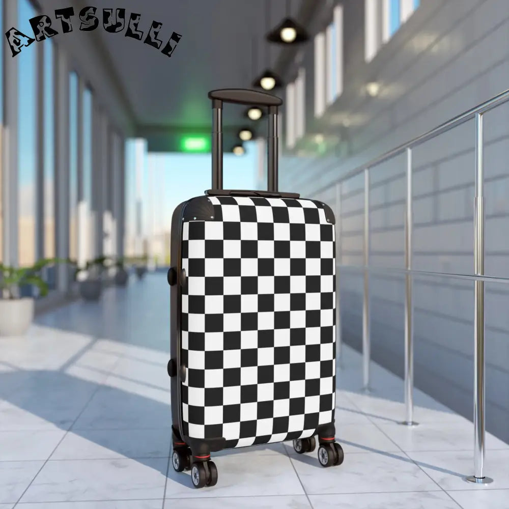 JAKKOUTTHEBXX Checkerboard White and Black Suitcase JAKKOUTTHEBXX