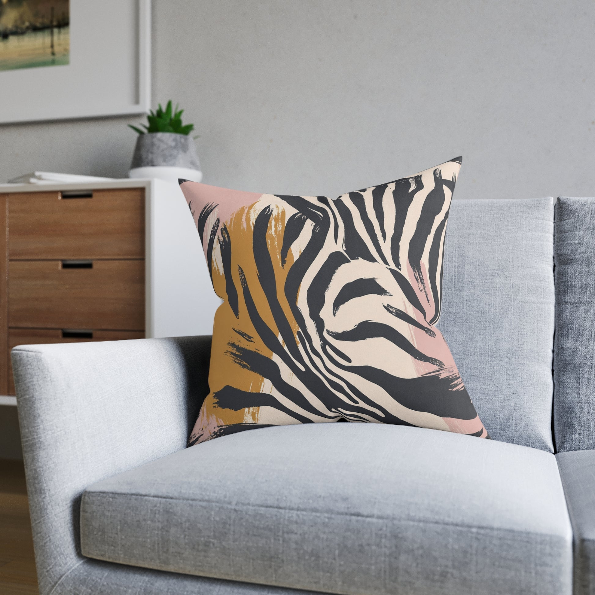 Beige Zebra Jungle Flats Square Pillow, Artsulli - Art is Long, Life is Short, Home Decor, , , , , , , 