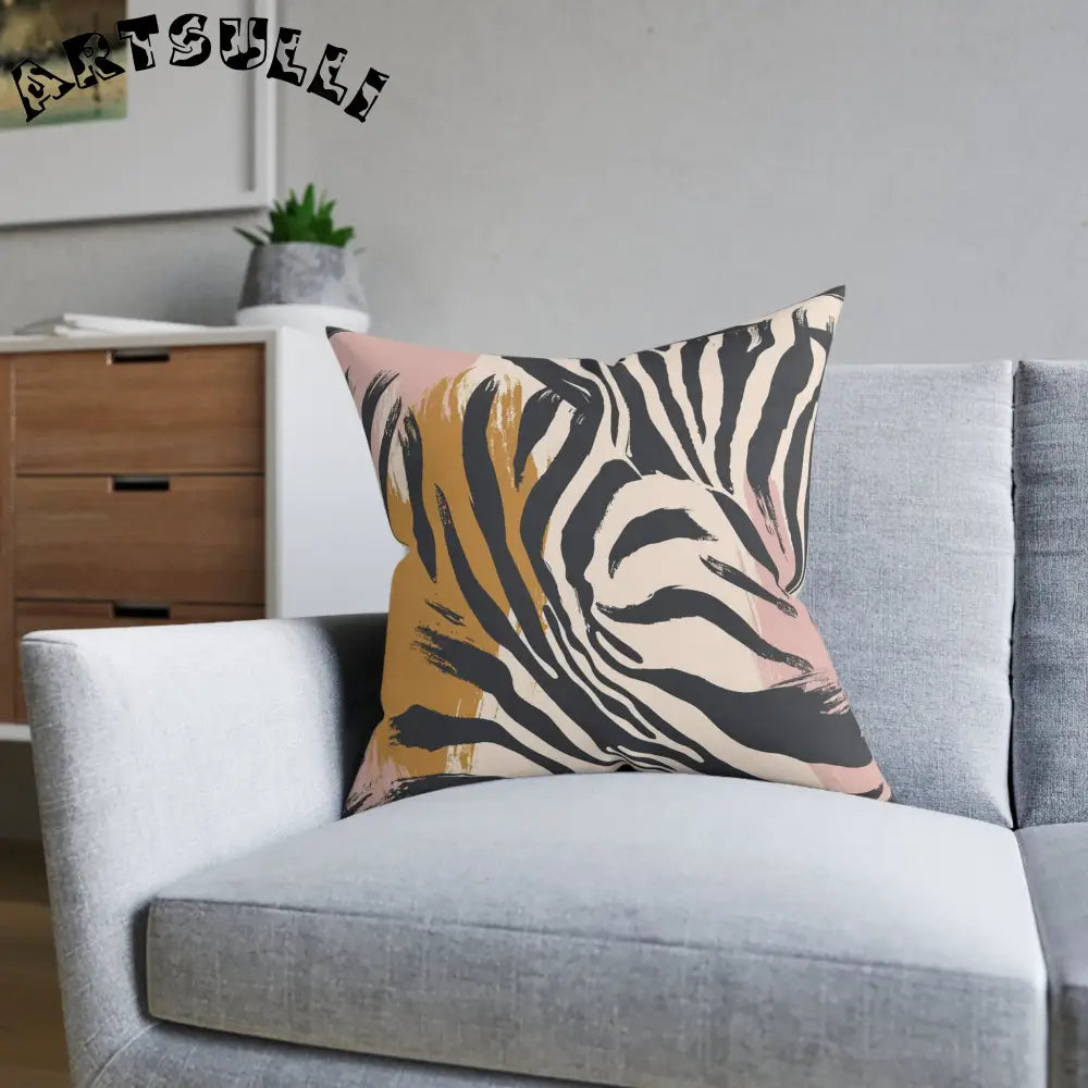 JAKKOUTTHEBXX Abstract Zebra Print Square Pillow in Faux Suede