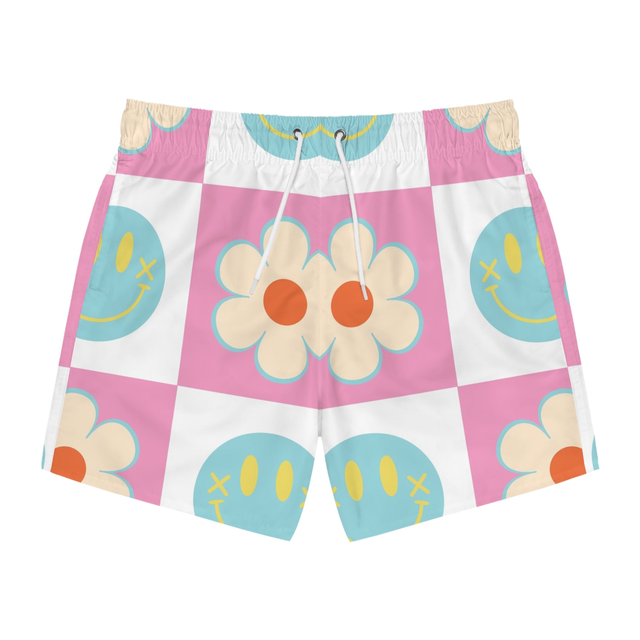 Madotsukis Grin Bloom Swim Trunks (AOP), Artsulli - Art is Long, Life is Short, All Over Prints, Size, XS, Color, Seam thread color automatically matched to design, , , 24229296391592958085