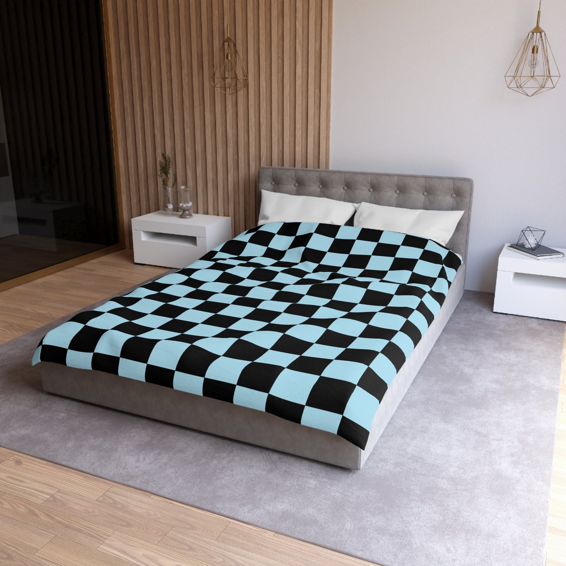 Checkerboard Black and Blue Microfiber Duvet Cover, Artsulli - Art is Long, Life is Short, Home Decor, , , , , , , 