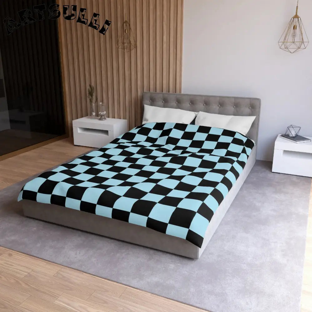 JAKKOUTTHEBXX Checkerboard Black and Blue Microfiber Duvet Cover