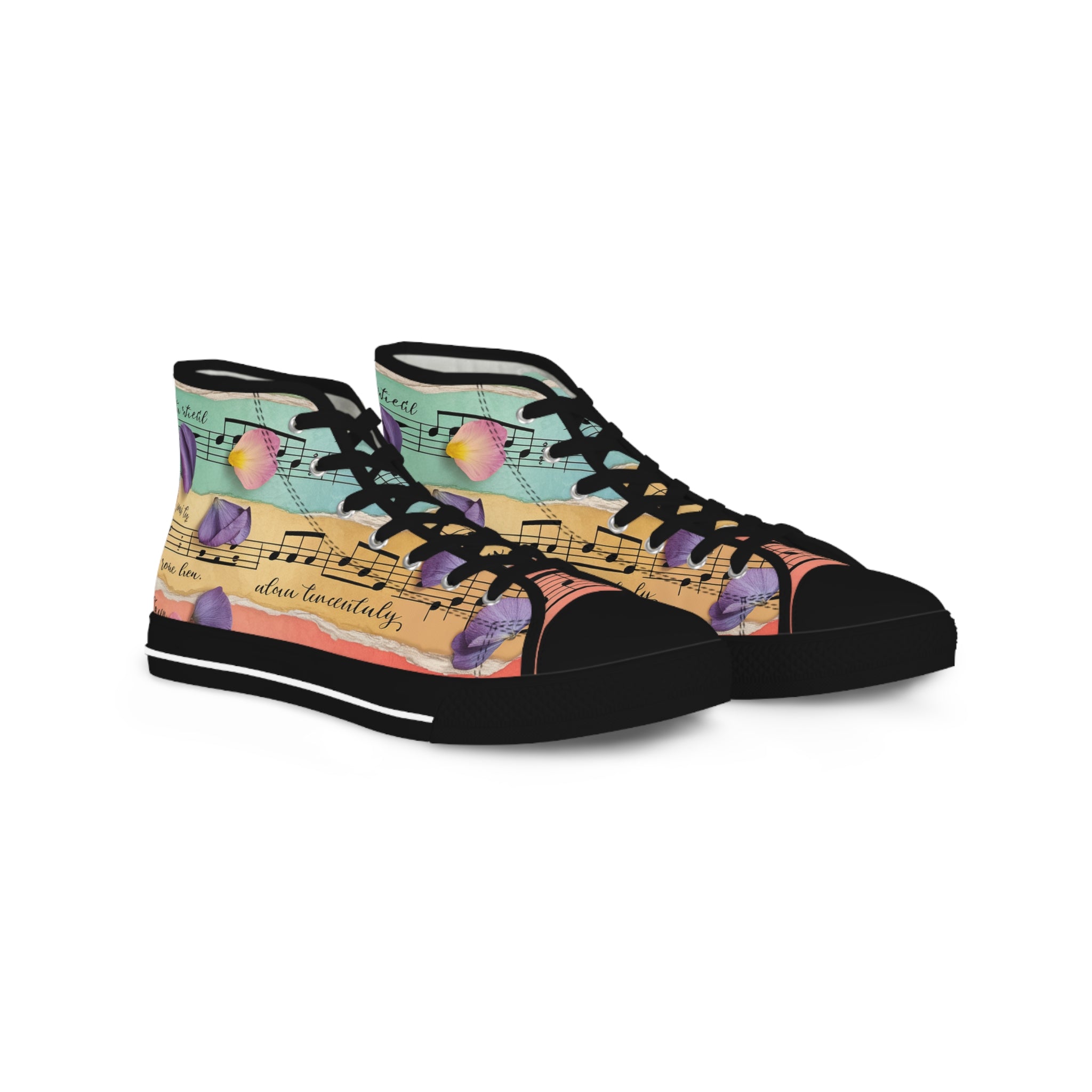 Torn Type Beat Sheet Music Multi-Color Men's High Top Sneakers, Artsulli - Art is Long, Life is Short, Shoes, Size, US 5, Color, Black sole, , , 74565988072294463947