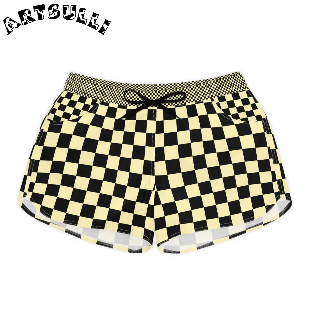 JAKKOUTTHEBXX Checkerboard Black and Yellow Women’s Casual Shorts