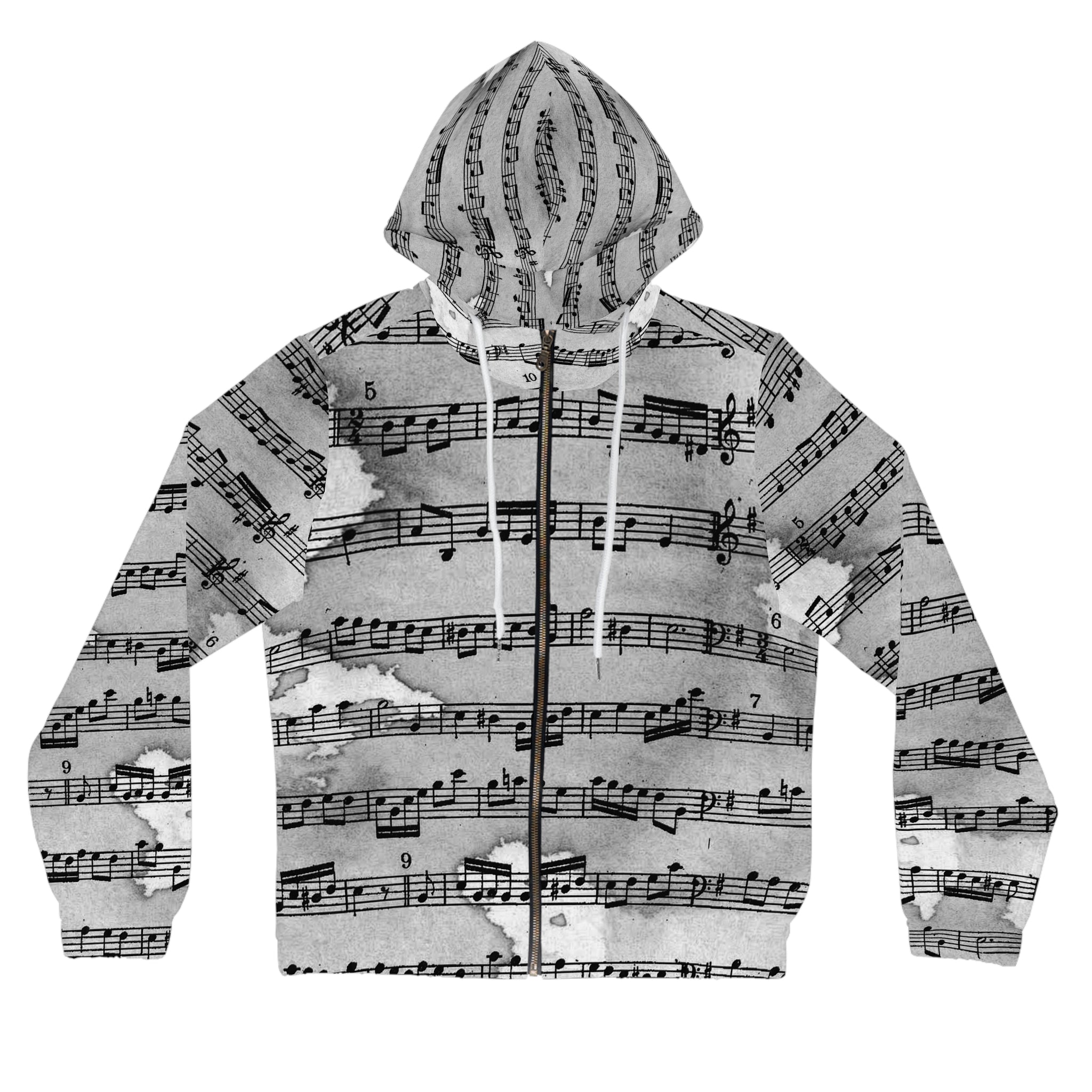 Drip Spill Type Beat Sheet Music Black Women’s Full-Zip Hoodie (AOP), Artsulli - Art is Long, Life is Short, All Over Prints, Size, XS, Color, White, , , 56148997610866791039