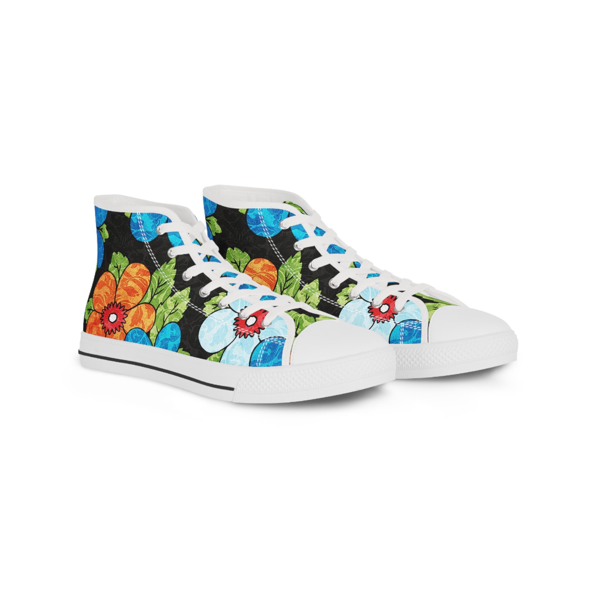 Groovy Black Floral Kl III Men's High Top Sneakers, Artsulli - Art is Long, Life is Short, Shoes, Size, US 5, Color, White sole, , , 15663711244539257808