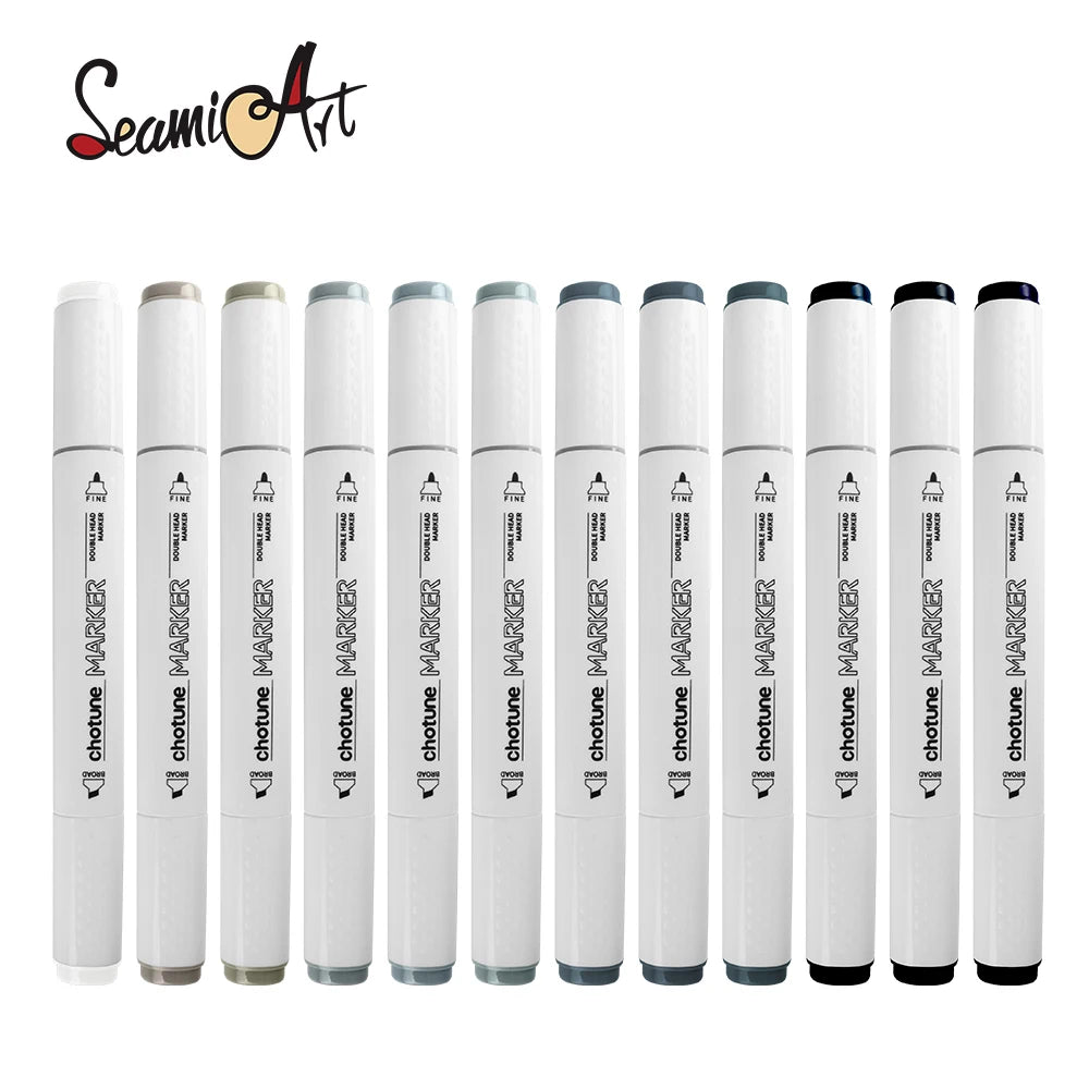 THOTUNE 12 Colors Warm Grey Cool Grey Color Dual Head Marker Pen Alcohol Sketch Markers for School Art Design Marker Supplies