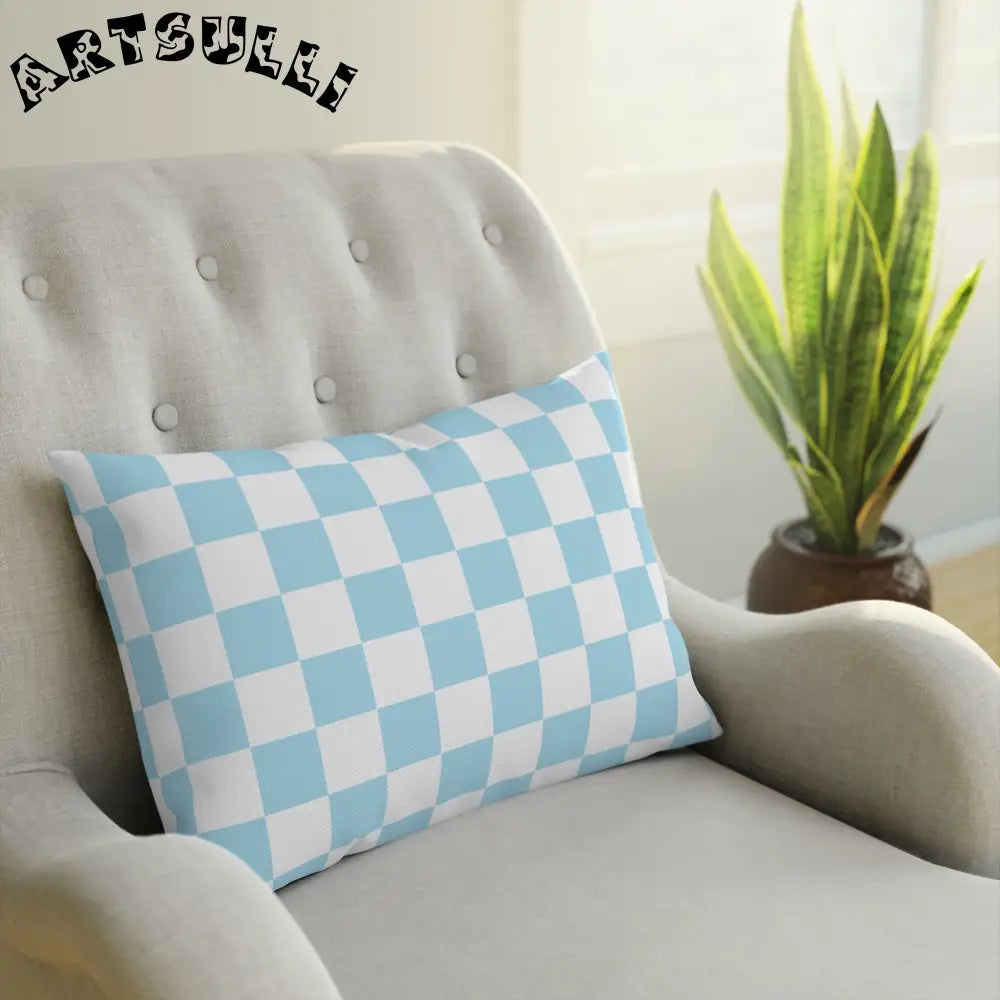 JAKKOUTTHEBXX Checkerboard Sky Blue Cushion JAKKOUTTHEBXX Artsulli