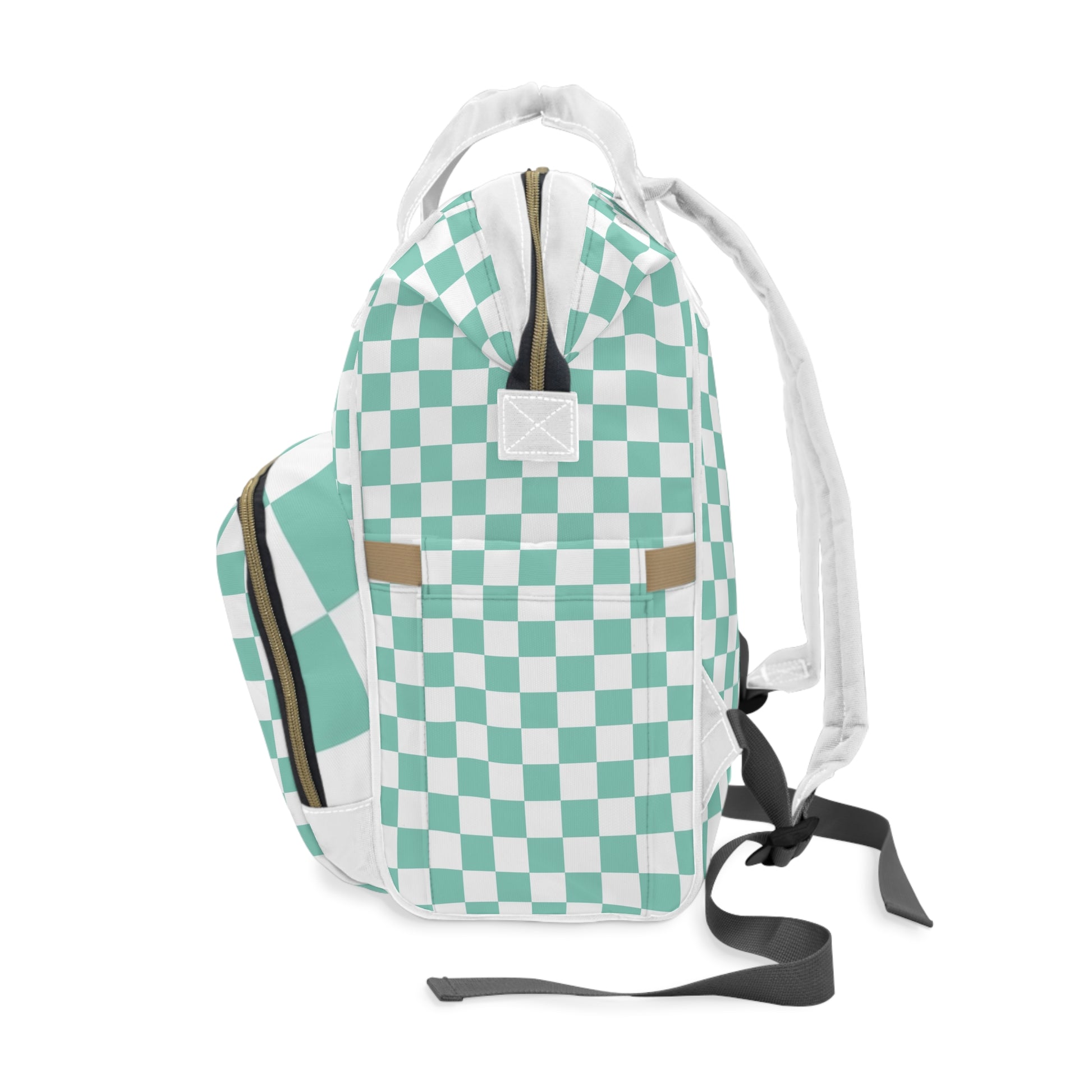 Checkerboard Black and Blue Multifunctional Diaper Backpack, Artsulli - Art is Long, Life is Short, Bags, , , , , , , 