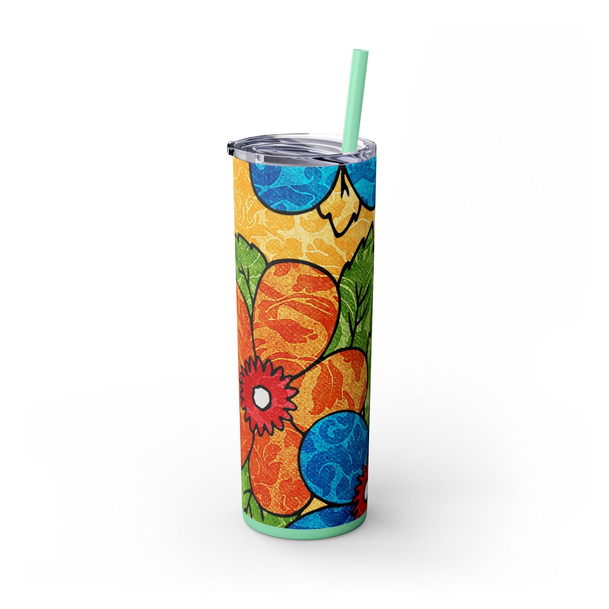 Groovy Yellow Floral Kl Skinny Tumbler with Straw, 20oz, Artsulli - Art is Long, Life is Short, Mug, , , , , , , 