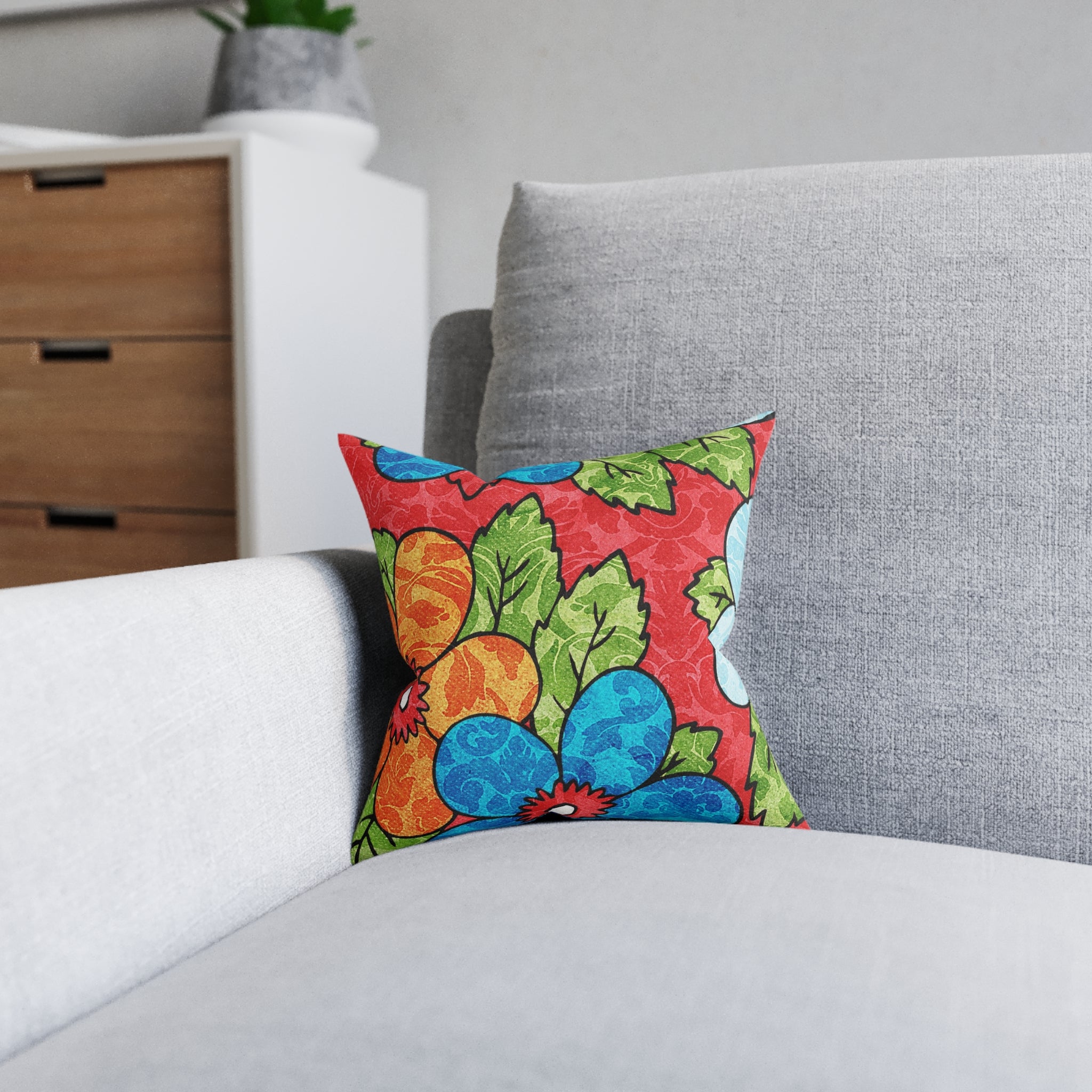 Groovy Red Floral Kl Square Pillow, Artsulli - Art is Long, Life is Short, Home Decor, , , , , , , 