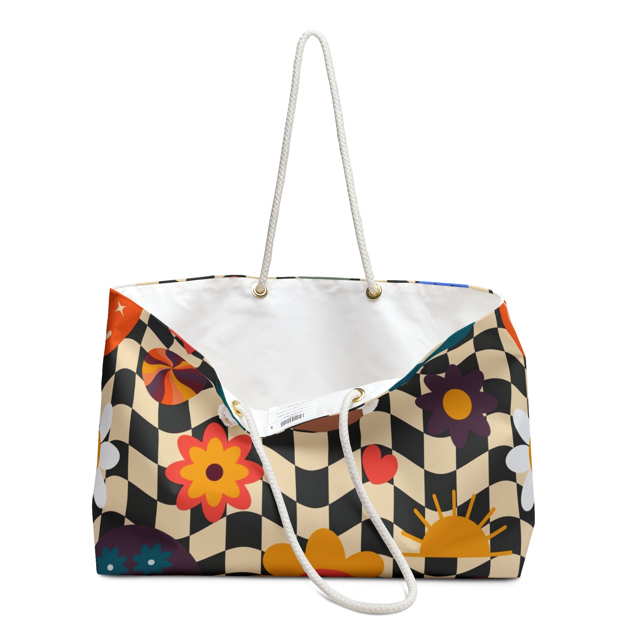 Trippy x Wavy Checkerboard x Smiley Face x Rainbow x Flowers Multi-Color Weekender Bag, Artsulli - Art is Long, Life is Short, Bags, , , , , , , 