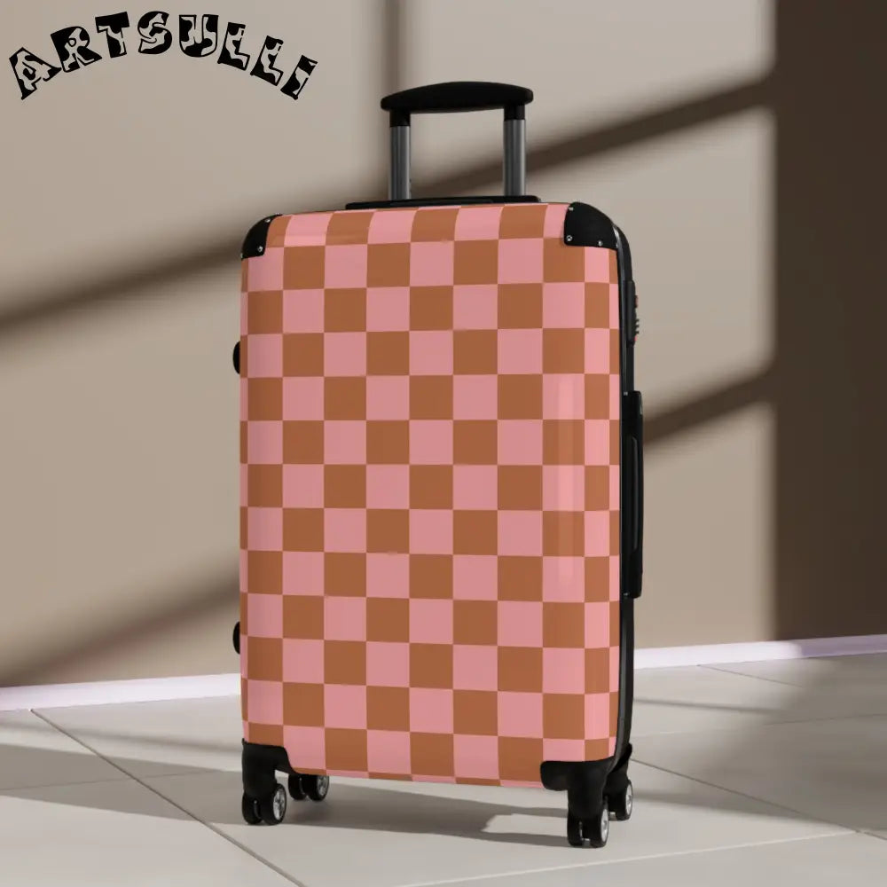 JAKKOUTTHEBXX Pink Checkerboard Art Printed Carry On Luggage 2025