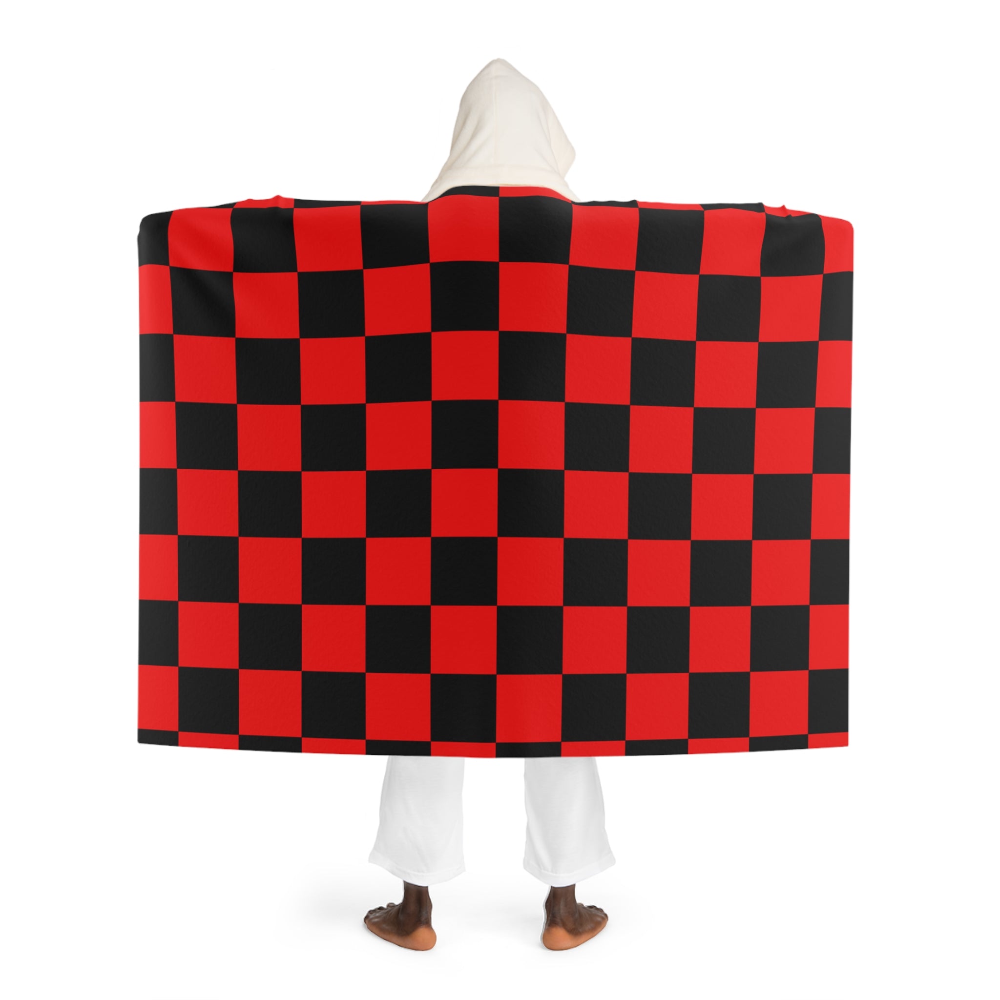 Checkerboard Red and Black Hooded Sherpa Fleece Blanket, Artsulli - Art is Long, Life is Short, All Over Prints, , , , , , , 