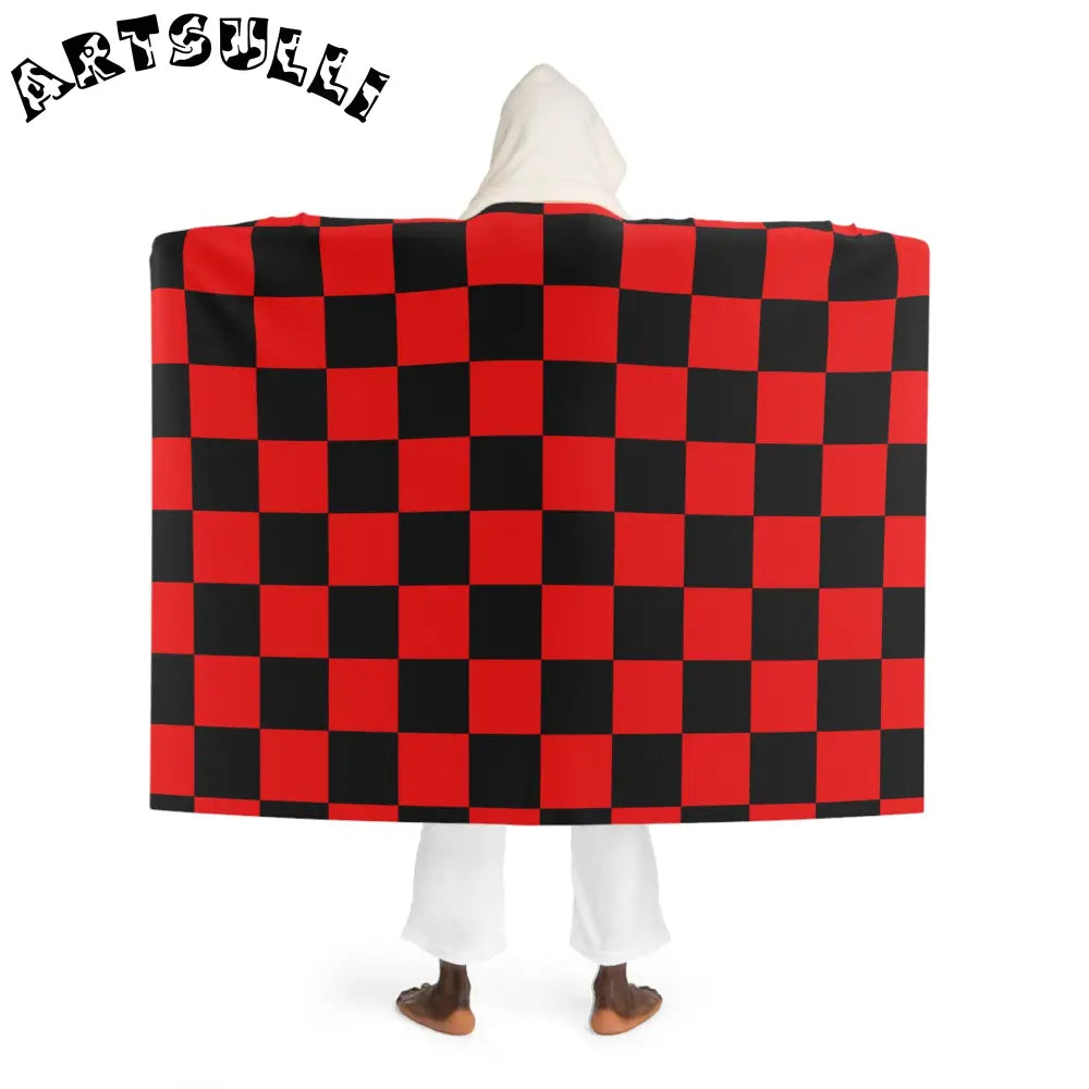 JAKKOUTTHEBXX Checkerboard Red and Black Hooded Sherpa Fleece