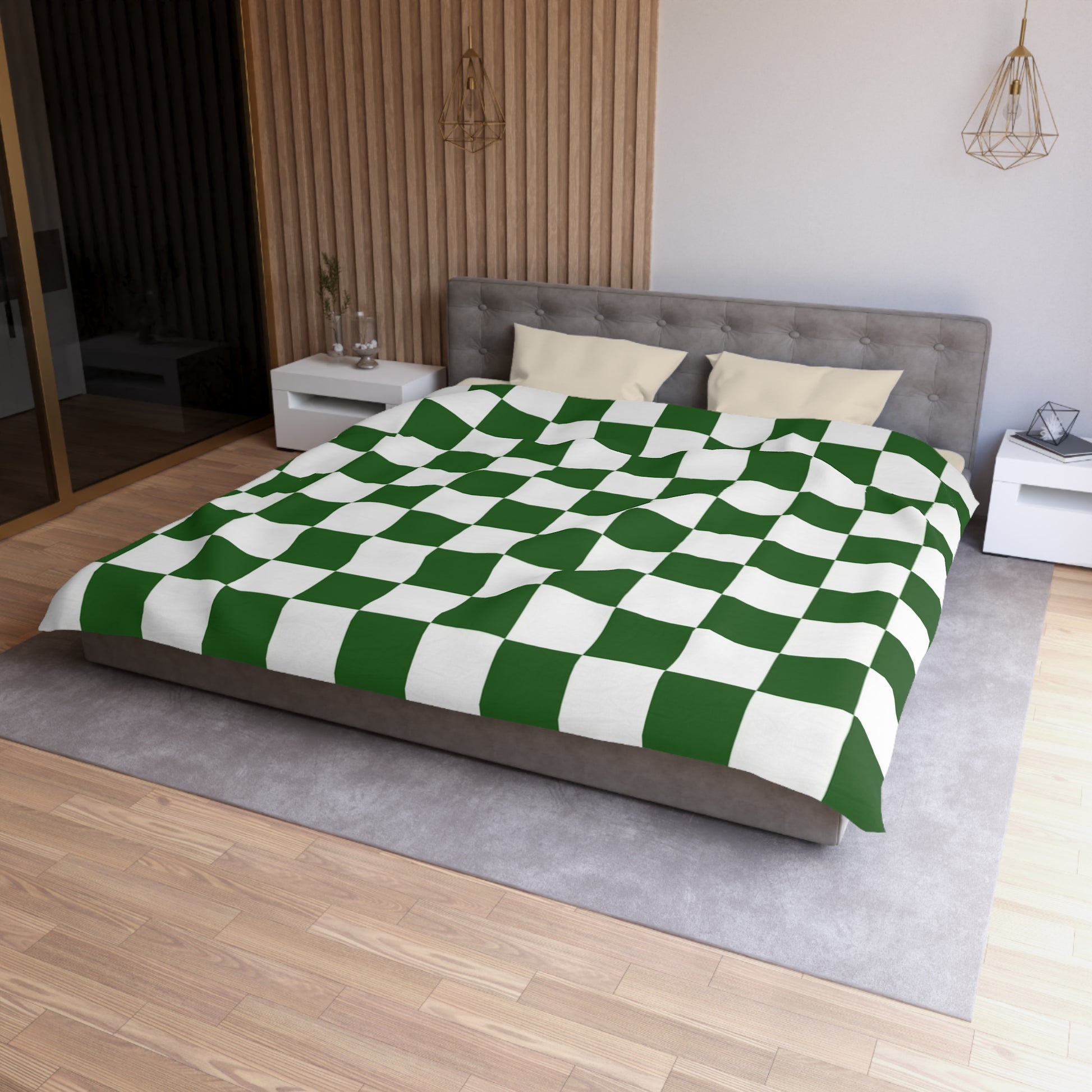 Checkerboard White and Dark Green Microfiber Duvet Cover, Artsulli - Art is Long, Life is Short, Home Decor, , , , , , , 