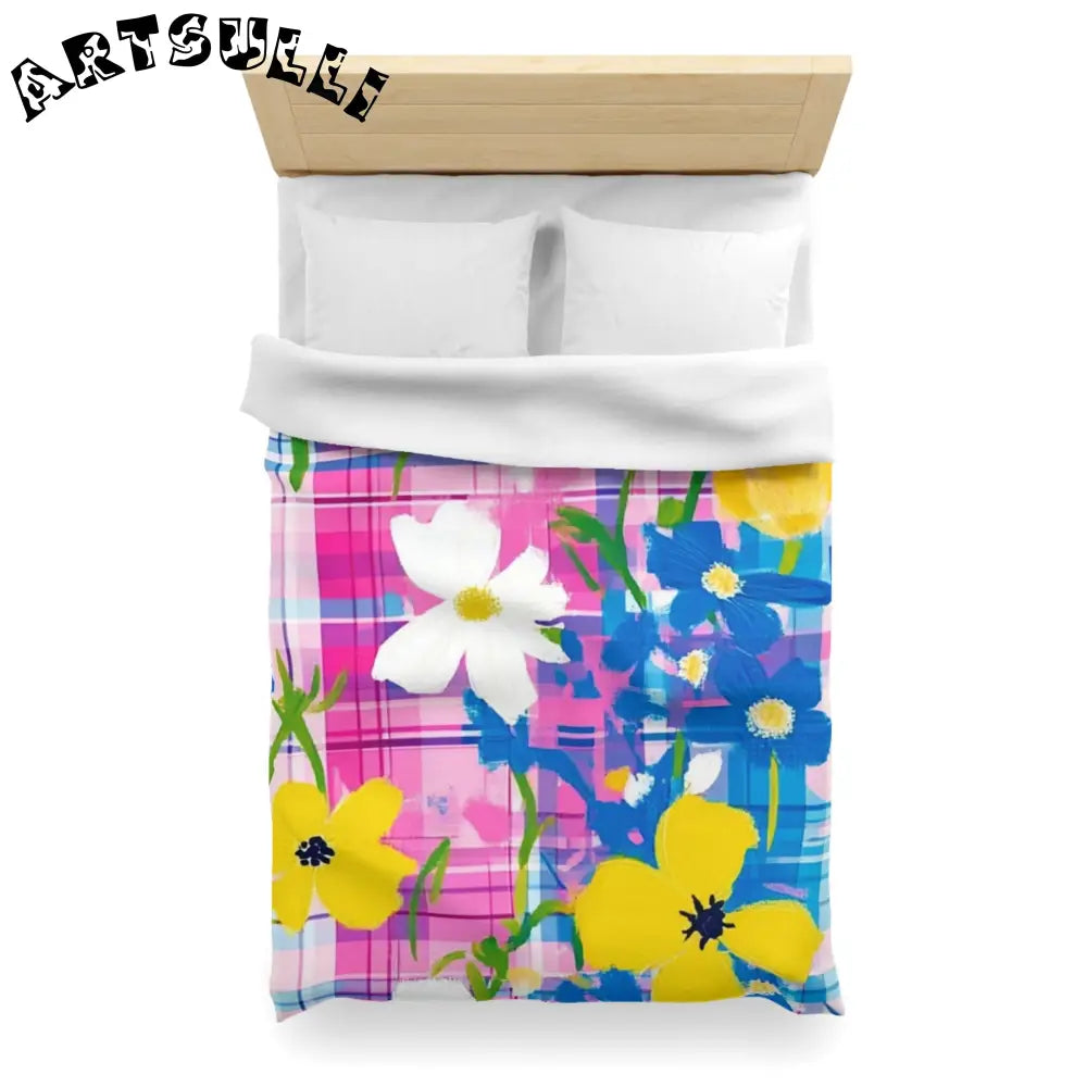 JAKKOUTTHEBXX Plaid Garden Pink and Purple Microfiber Duvet Cover
