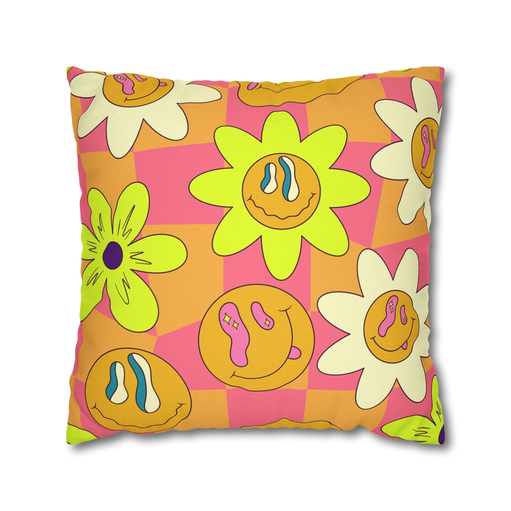 Trippy Sour Face Rave Spun Polyester Square Pillowcase, Artsulli - Art is Long, Life is Short, Home Decor, Size, 20" × 20", , , , , 13948061073397