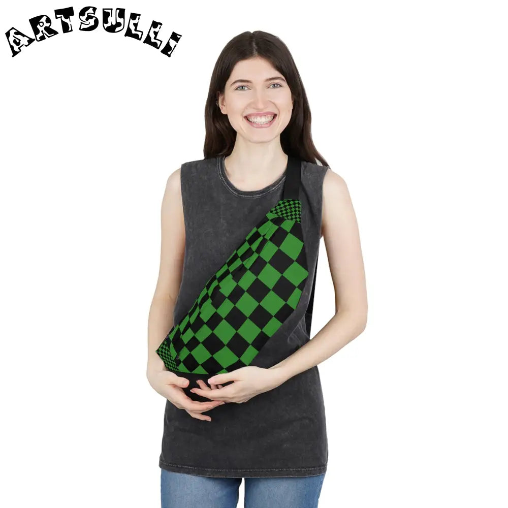 JAKKOUTTHEBXX Checkerboard Green and Black Large Fanny Pack