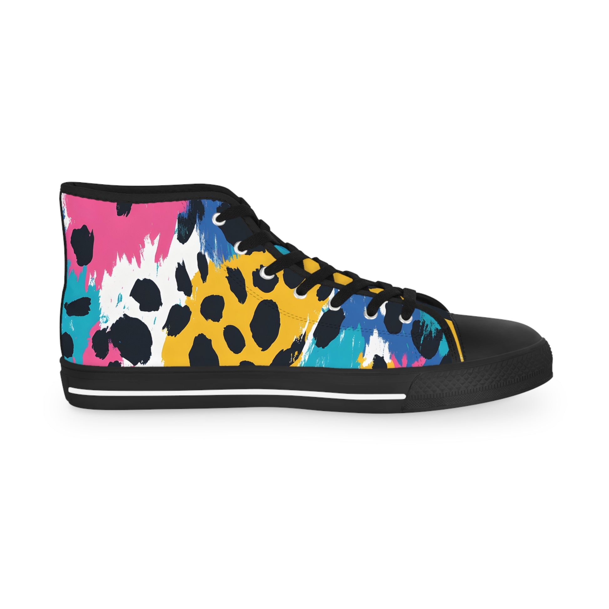 Leopard Print x Paint Brush Strokes Multi-Color Men's High Top Sneakers, Artsulli - Art is Long, Life is Short, Shoes, , , , , , , 