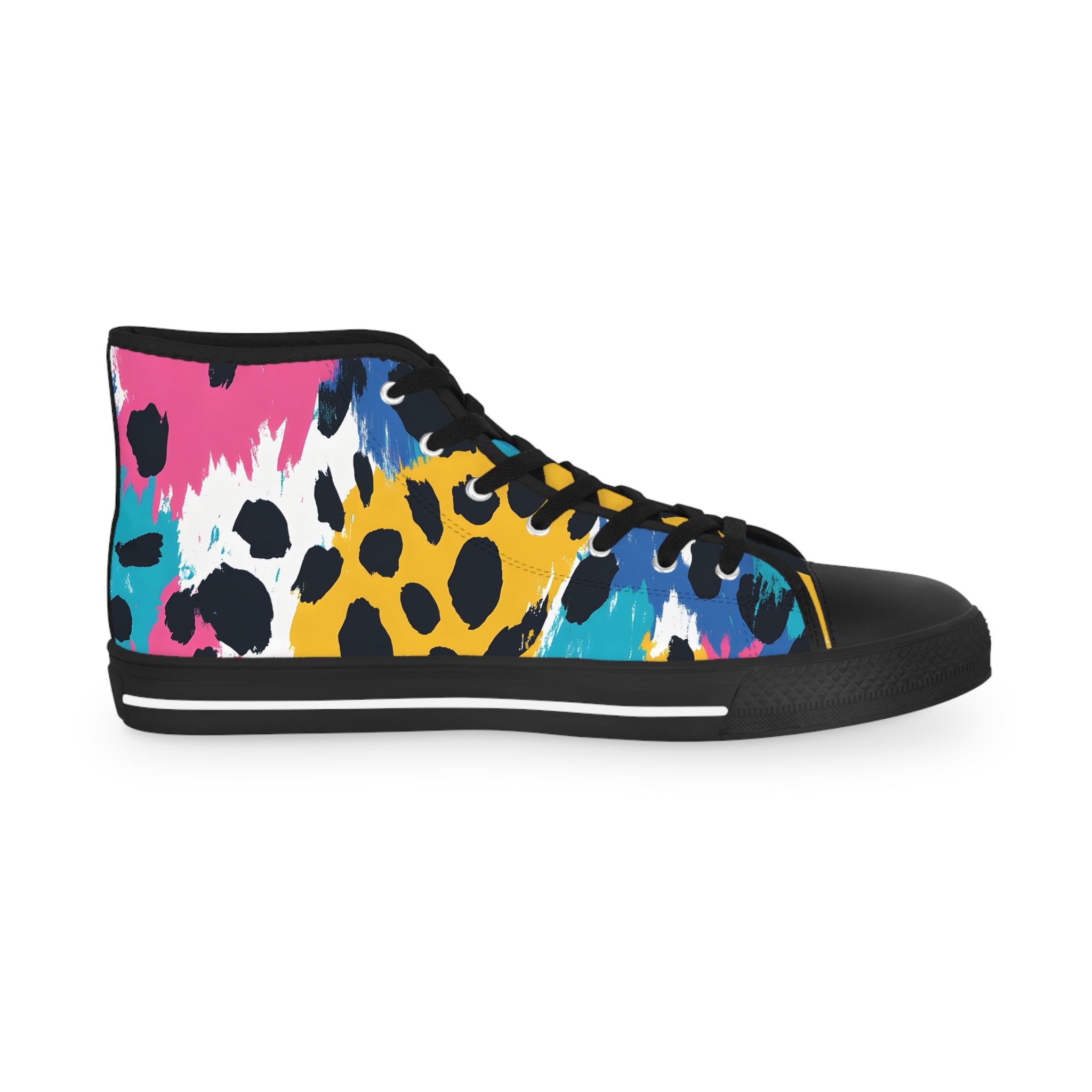 Leopard Print x Paint Brush Strokes Multi-Color Men's High Top Sneakers, Artsulli - Art is Long, Life is Short, Shoes, , , , , , , 