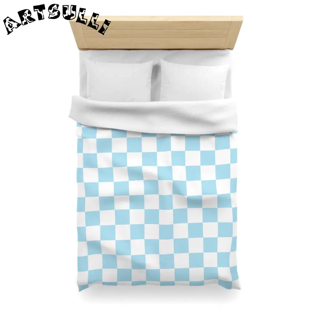 JAKKOUTTHEBXX Checkerboard Sky Blue Microfiber Duvet Cover