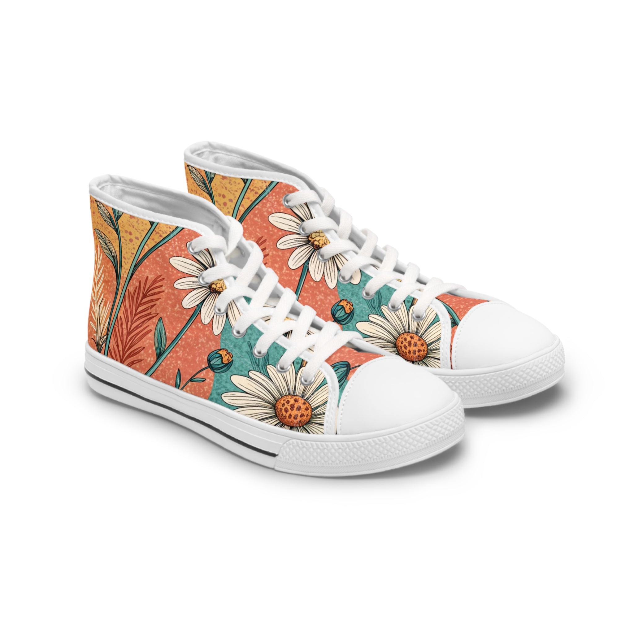 Retro Daisy Dream Women's High Top Sneakers, Artsulli - Art is Long, Life is Short, Shoes, Size, US 5.5, Color, White sole, , , 10150305087325510485