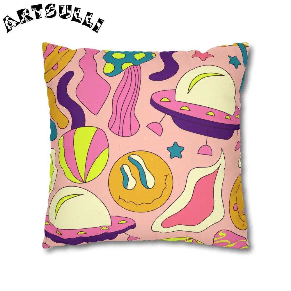 JAKKOUTTHEBXX Trippy Spaceships Pink Spun Polyester Square