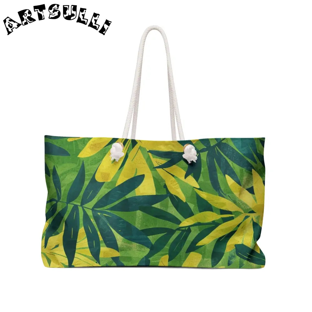 JAKKOUTTHEBXX Tropical Leaf Print Weekender Tote JAKKOUTTHEBXX