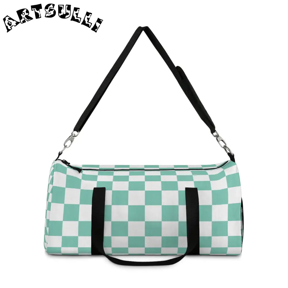 JAKKOUTTHEBXX Checkerboard Light Green Duffel Bag JAKKOUTTHEBXX