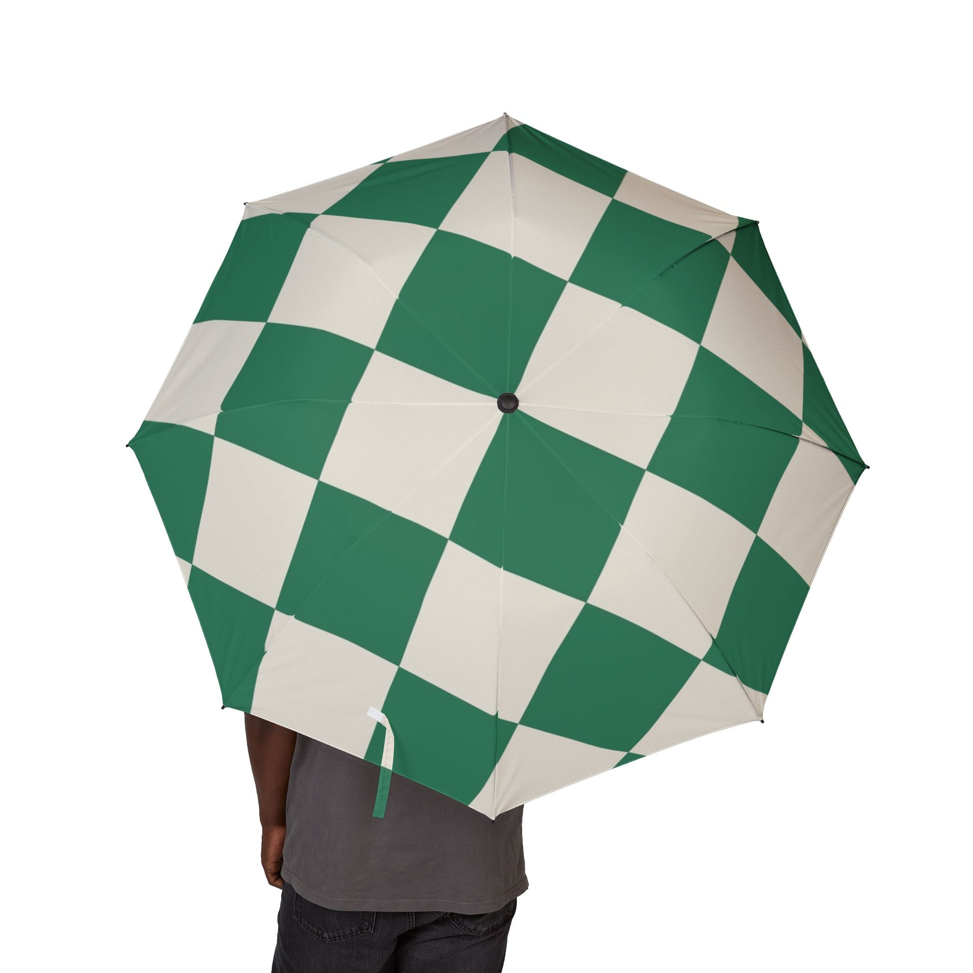 Checkerboard Dark Green Semi-Automatic Foldable Umbrella, Artsulli - Art is Long, Life is Short, Accessories, , , , , , , 