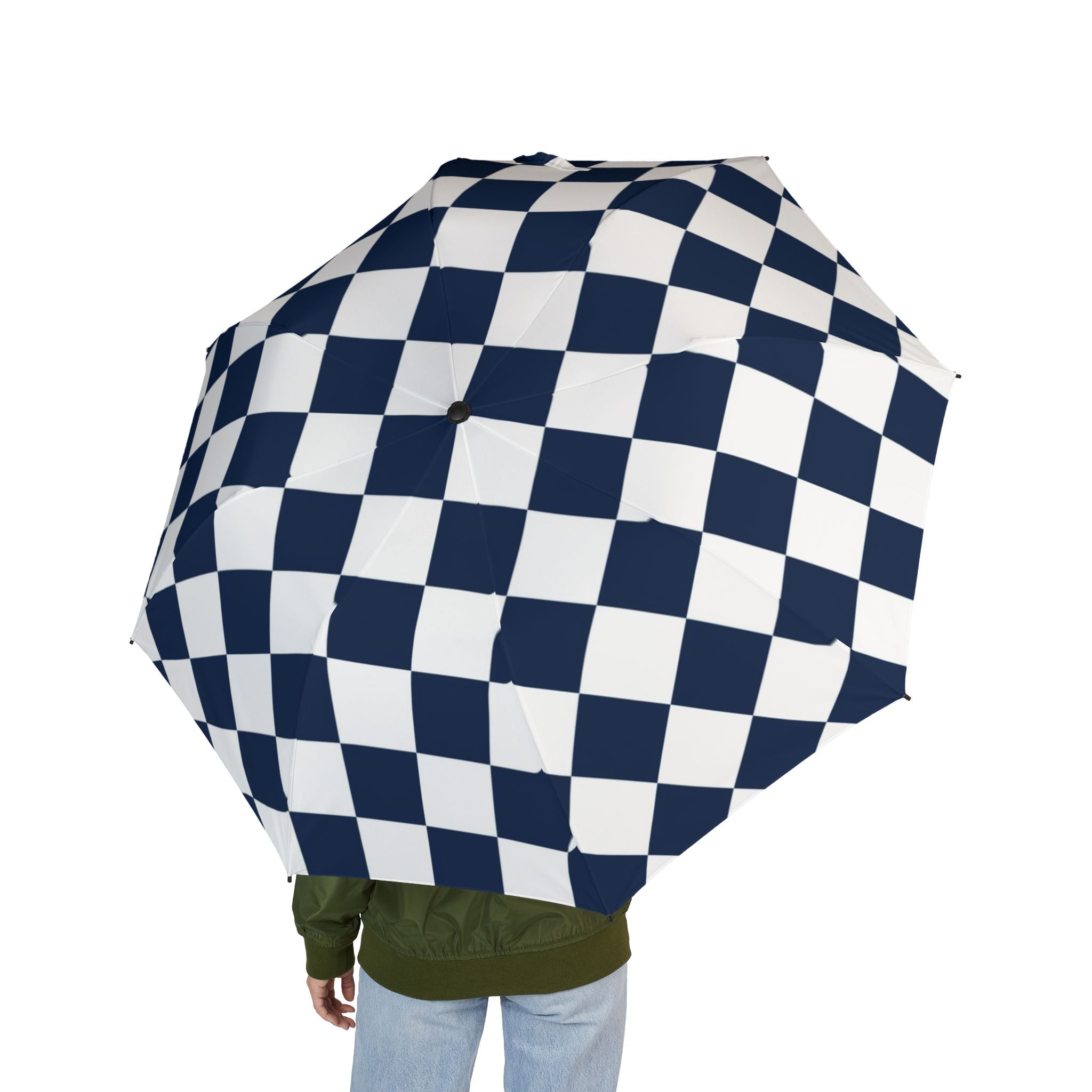 Checkerboard White and Black Semi-Automatic Foldable Umbrella, Artsulli - Art is Long, Life is Short, Accessories, , , , , , , 