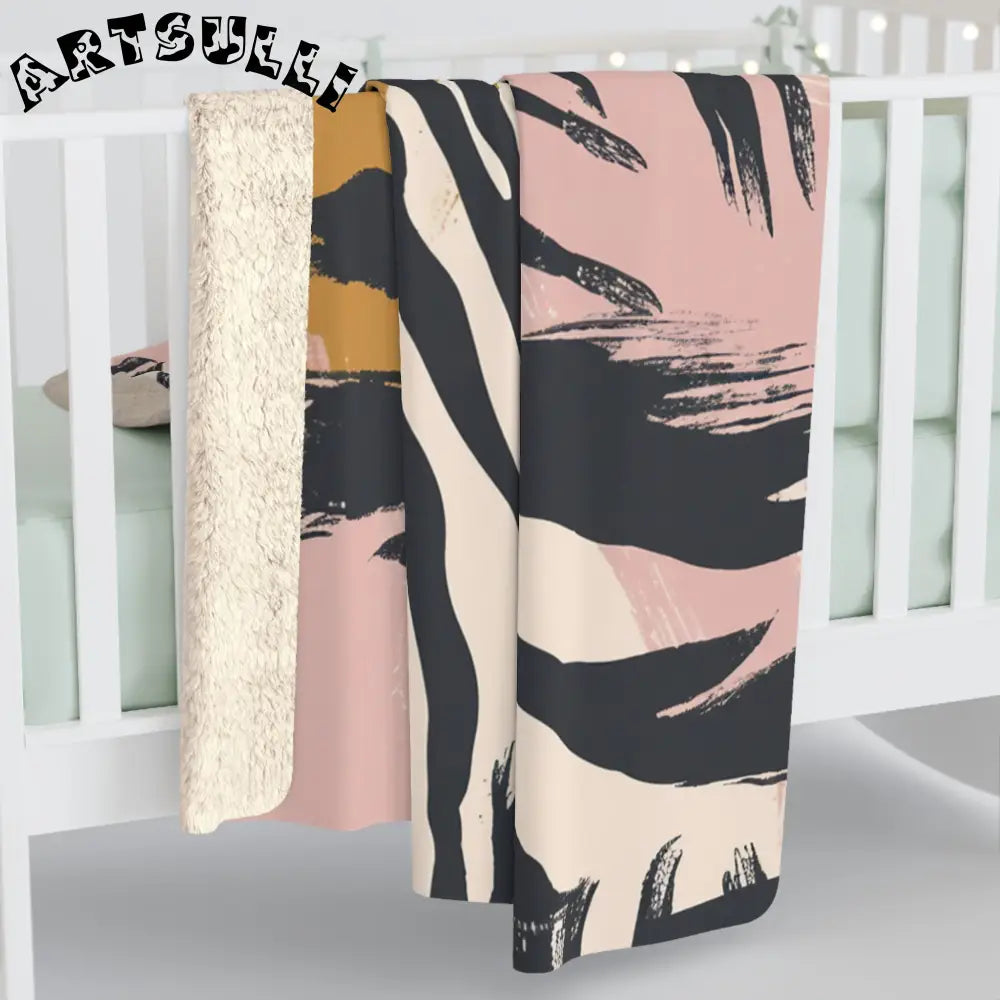 JAKKOUTTHEBXX Cozy Fleece Zebra Stripe Abstract Brushstroke Blanket 2025