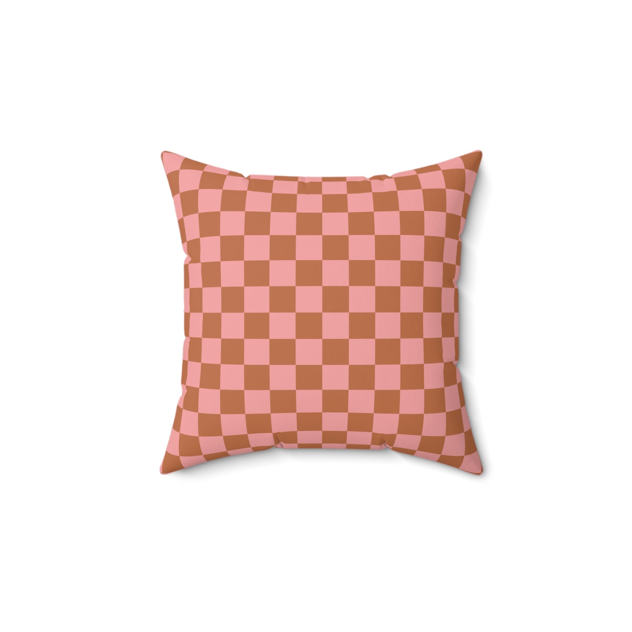 Chessboard Pink and Brown Spun Polyester Square Pillow, Artsulli - Art is Long, Life is Short, Home Decor, Size, 14" × 14", , , , , 33520970947388216066