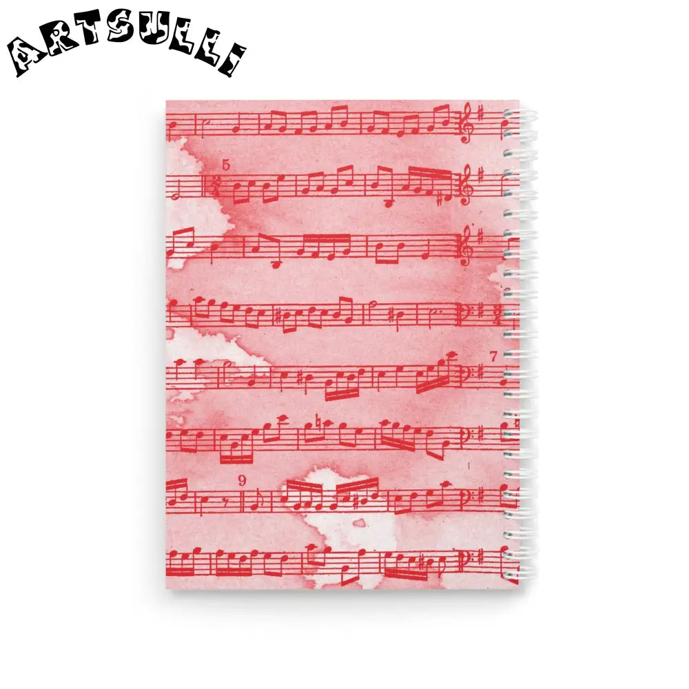 JAKKOUTTHEBXX Red Watercolor Musical Notation Spiral Notebook 2025
