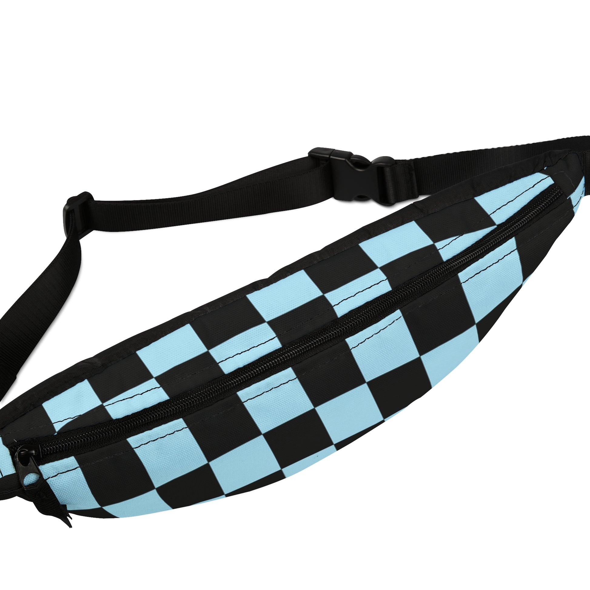 Checkerboard Black and Blue Fanny Pack, Artsulli - Art is Long, Life is Short, Bags, , , , , , , 