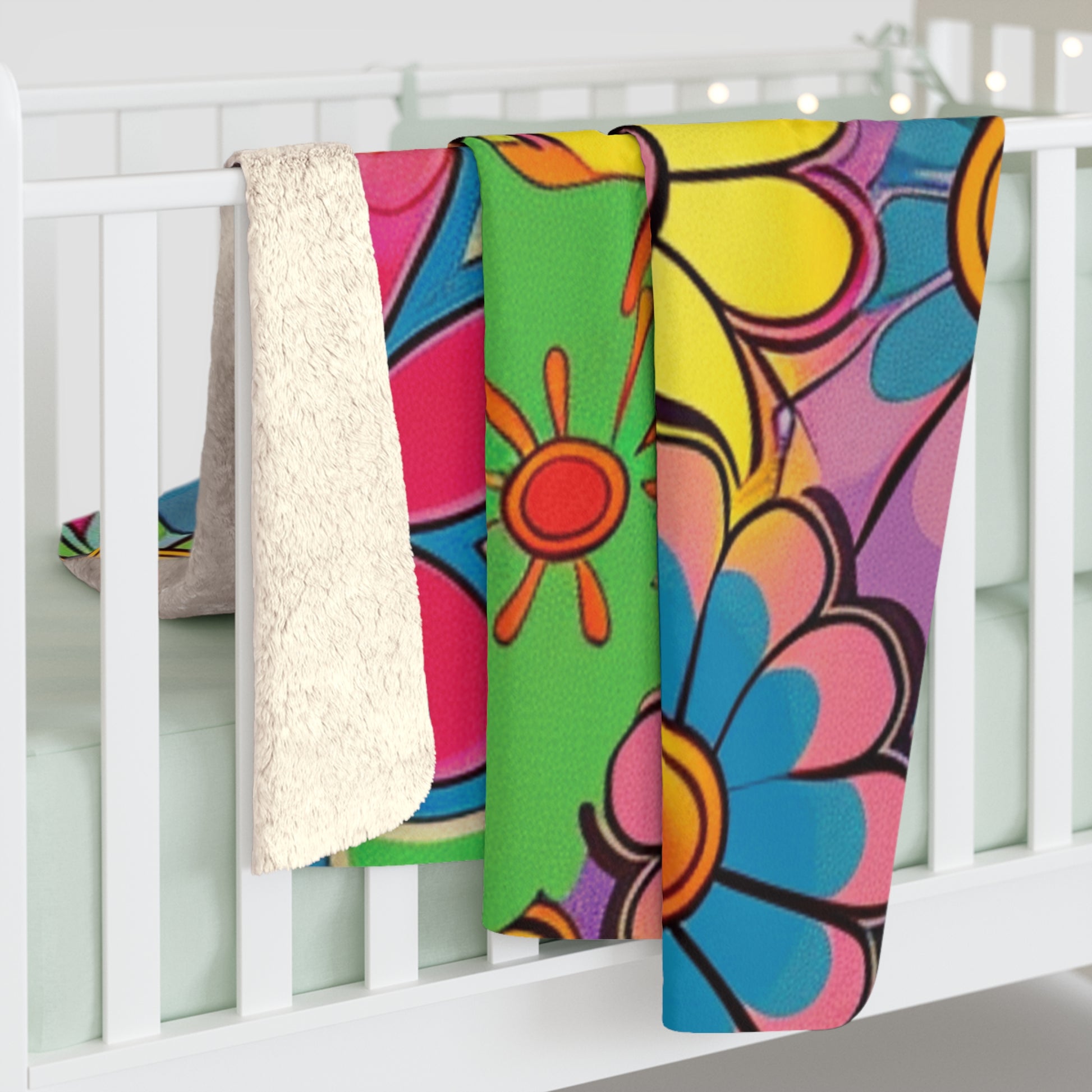 Chromatic Daisy Dream Sherpa Fleece Blanket, Artsulli - Art is Long, Life is Short, Home Decor, , , , , , , 