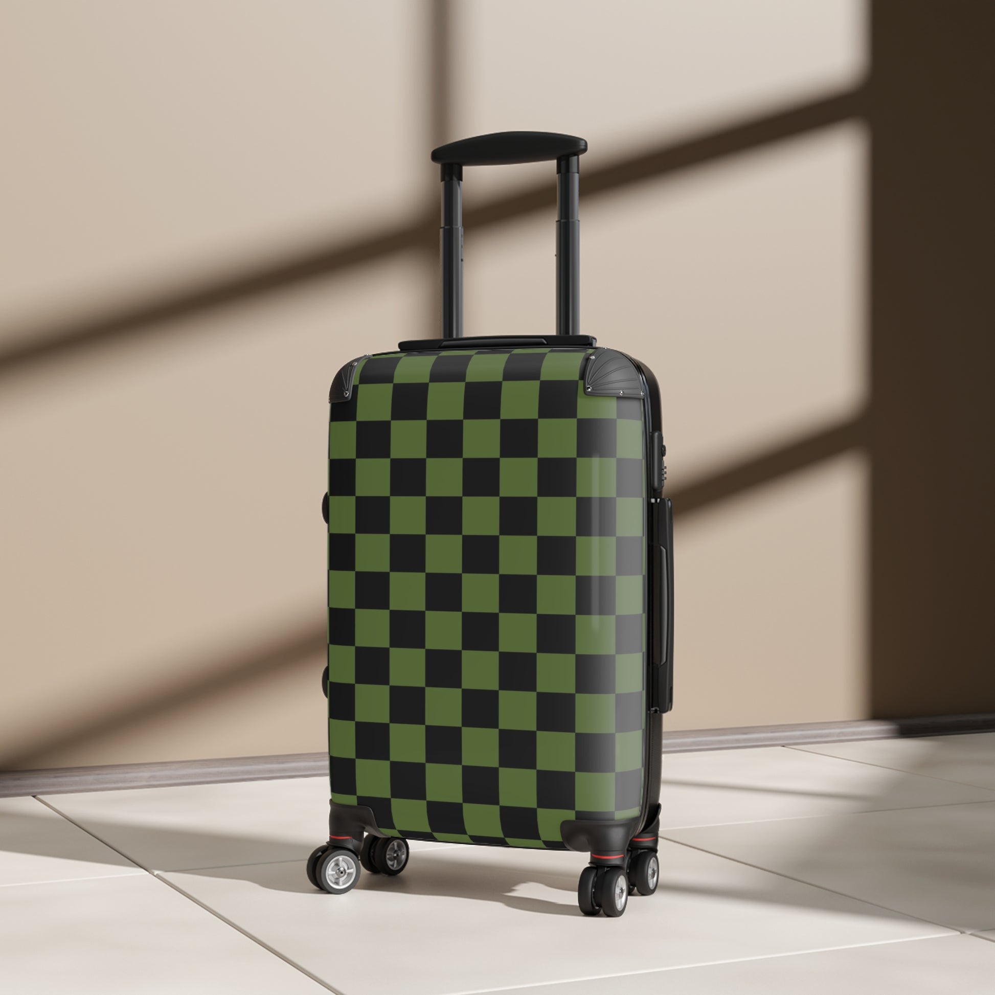Checkerboard Olive Green and Black Suitcase, Artsulli - Art is Long, Life is Short, Bags, , , , , , , 