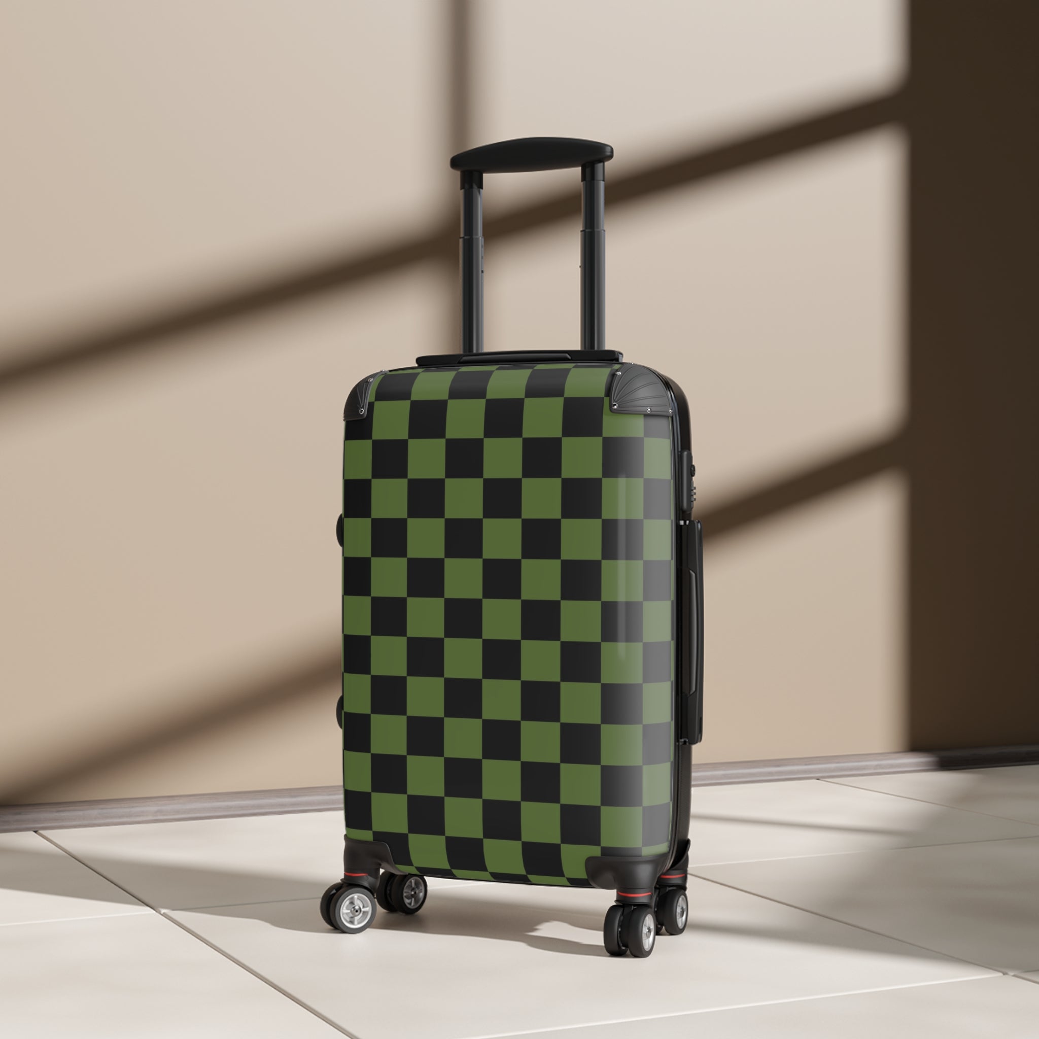 Checkerboard Olive Green and Black Suitcase, Artsulli - Art is Long, Life is Short, Bags, , , , , , , 
