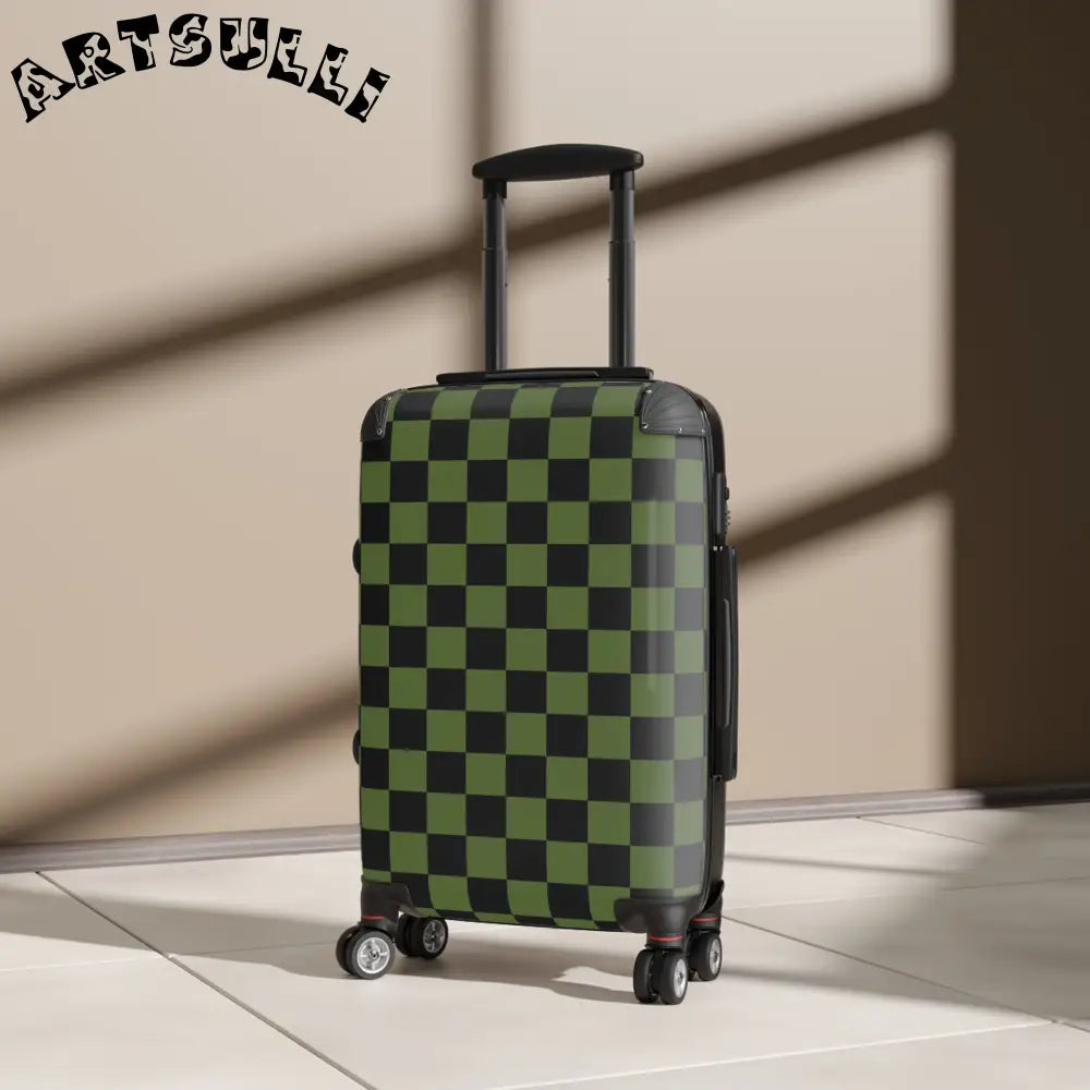 JAKKOUTTHEBXX Checkerboard Olive Green and Black Suitcase