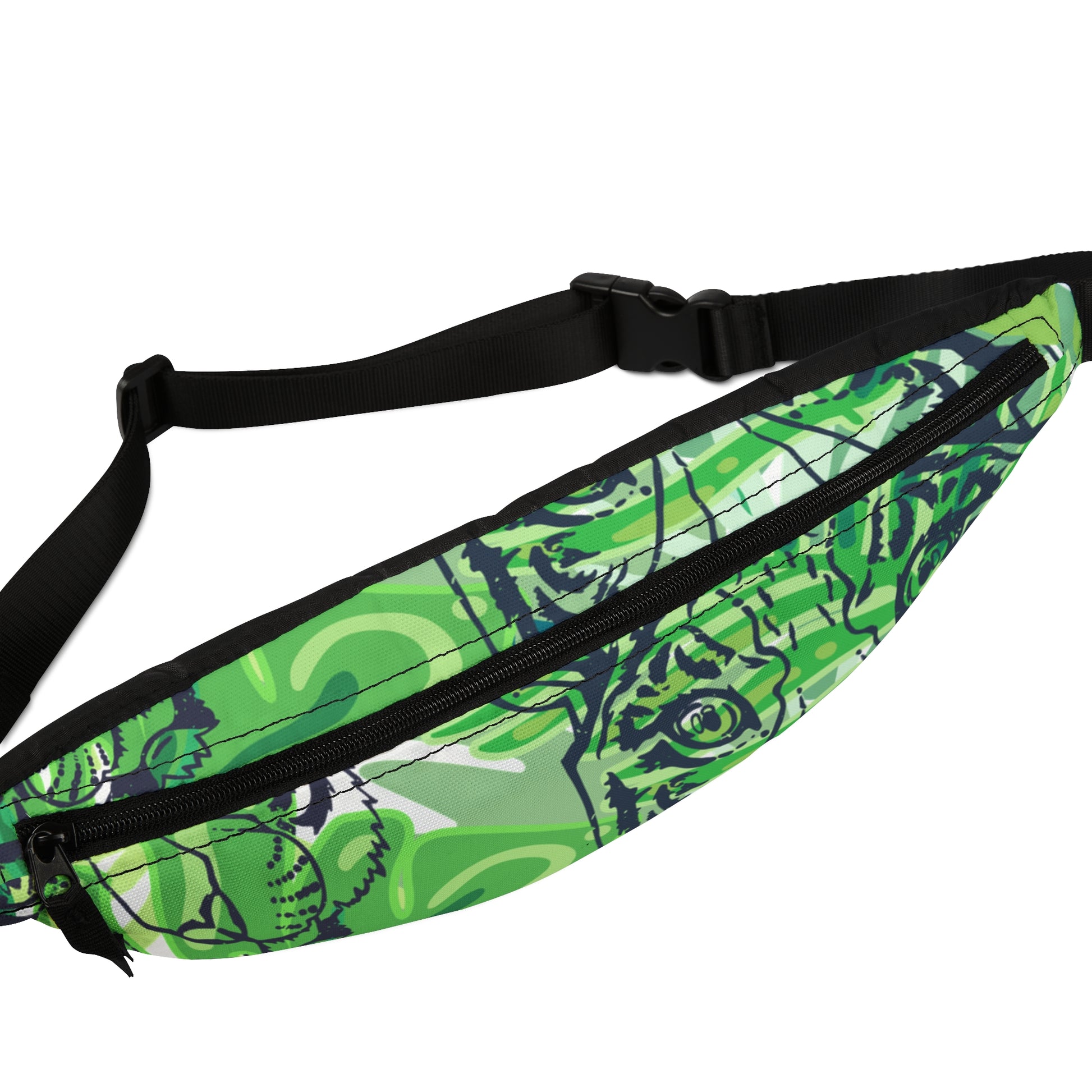 Tropical Jungle Tigers Green Fanny Pack, Artsulli - Art is Long, Life is Short, Bags, , , , , , , 