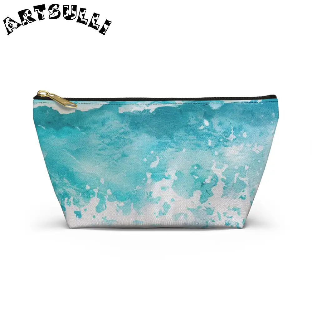 JAKKOUTTHEBXX Teal and White Abstract T-Bottom Pouch JAKKOUTTHEBXX