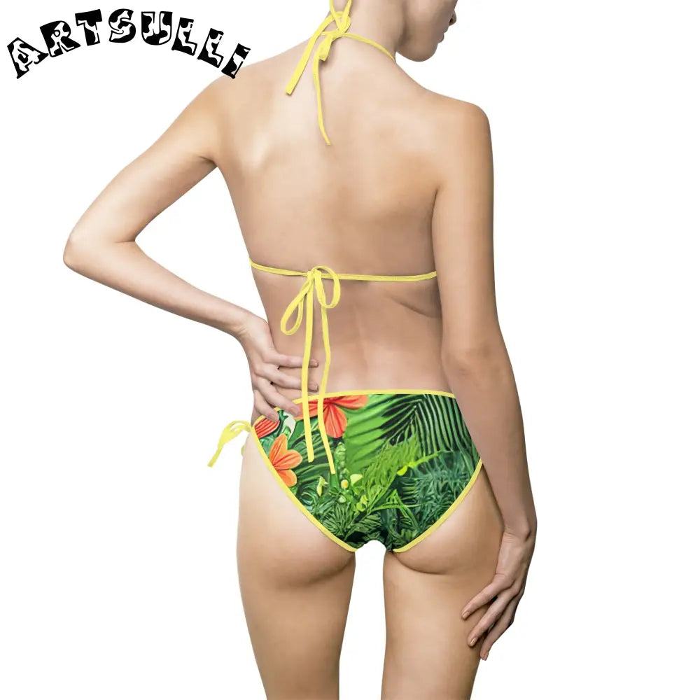 JAKKOUTTHEBXX Tropical Leaf Orange Flower Bikini Swimsuit with White