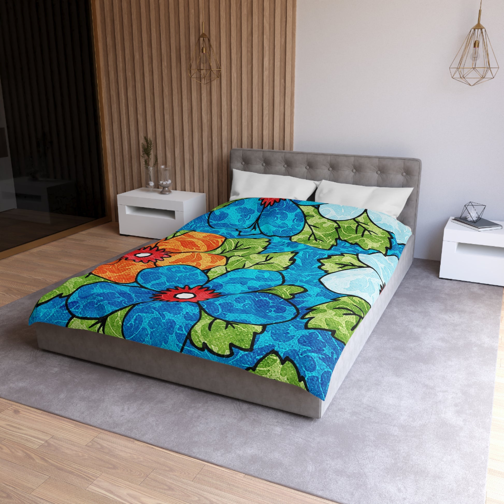 Blue Orange Groovy Microfiber Duvet Cover, Artsulli - Art is Long, Life is Short, Home Decor, , , , , , , 