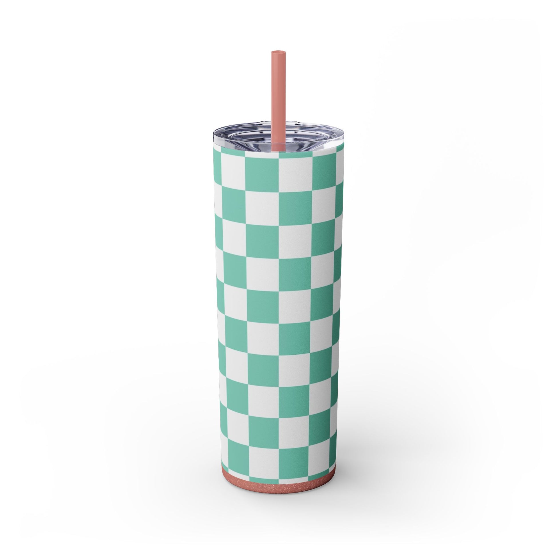 Checkerboard Light Green Skinny Tumbler with Straw, 20oz, Artsulli - Art is Long, Life is Short, Mug, Finish, Glossy, Color, Glitter Dusty Rose, Size, 20oz, 23415364764262488942