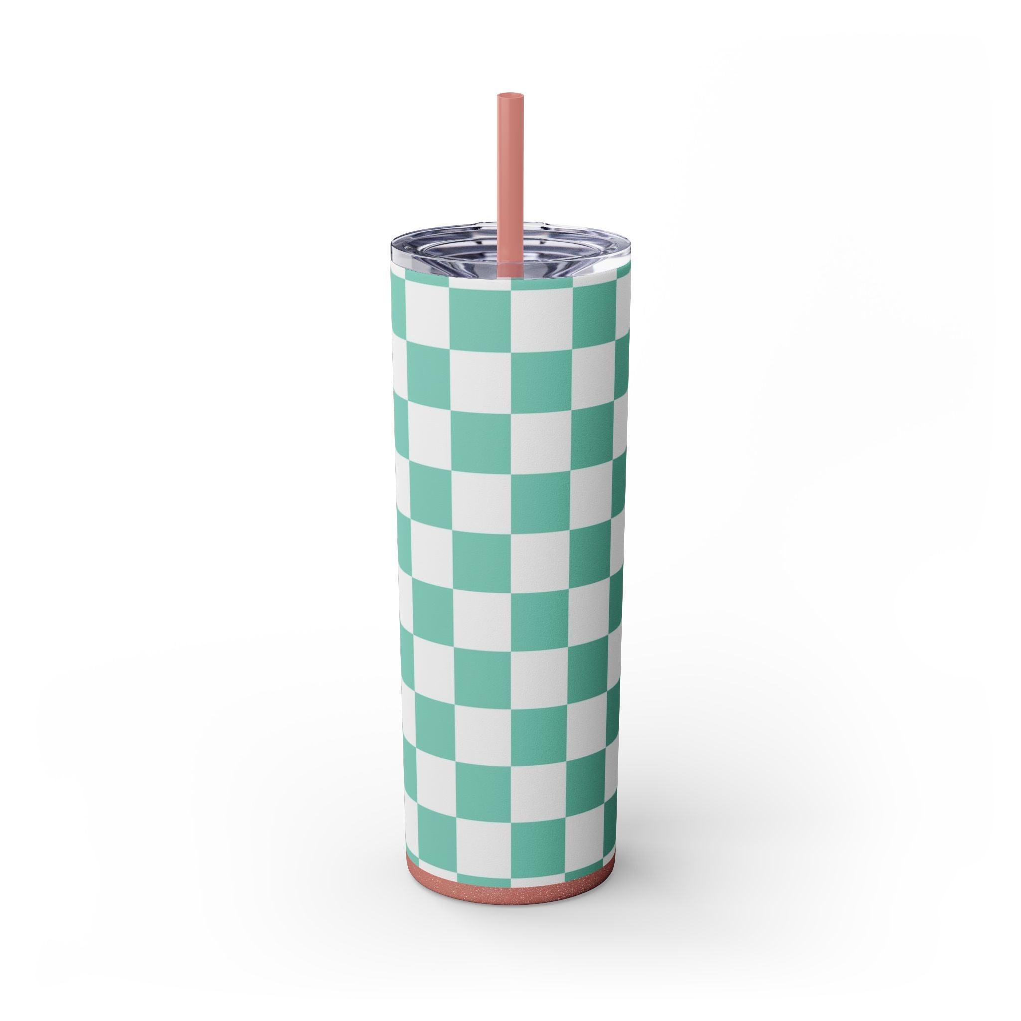 Checkerboard Light Green Skinny Tumbler with Straw, 20oz, Artsulli - Art is Long, Life is Short, Mug, Finish, Glossy, Color, Glitter Dusty Rose, Size, 20oz, 23415364764262488942