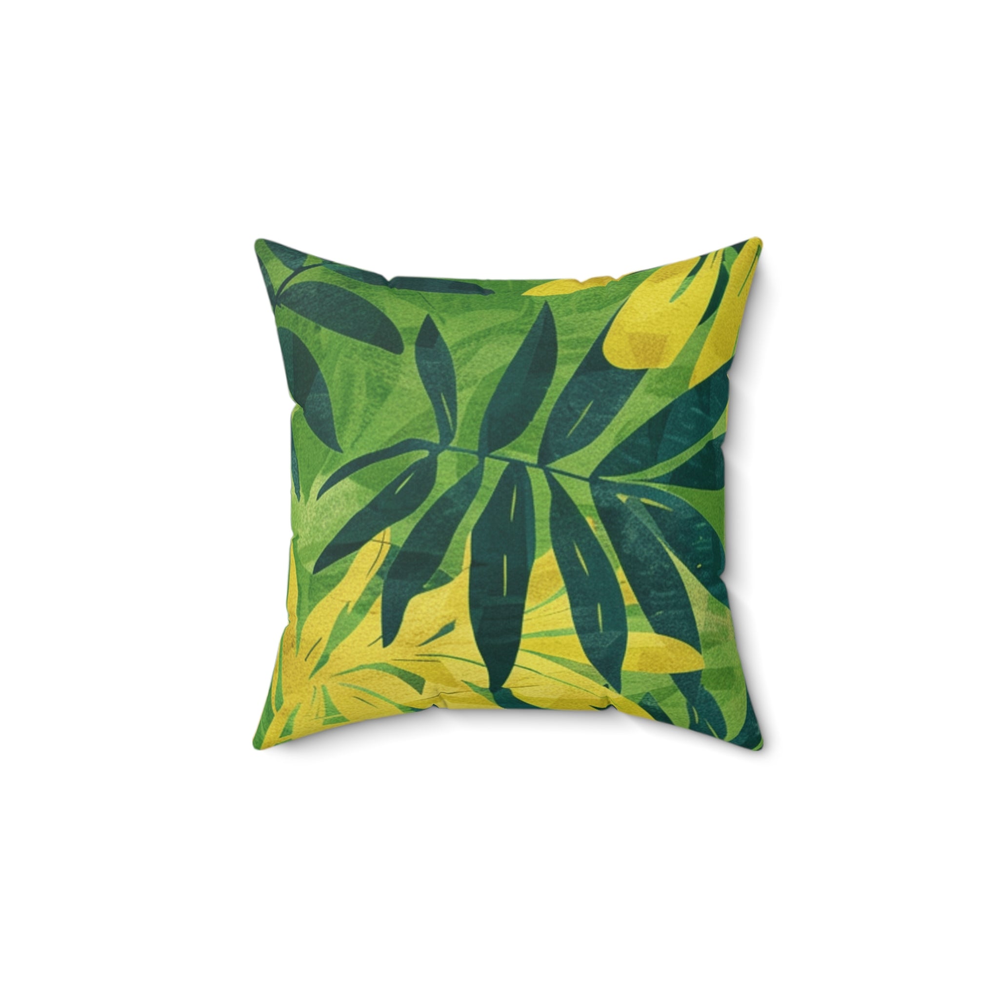 Green Leaf x Yellow Leaf x Tropical x Jungle Spun Polyester Square Pillow, Artsulli - Art is Long, Life is Short, Home Decor, Size, 14" × 14", , , , , 31324029191120806933