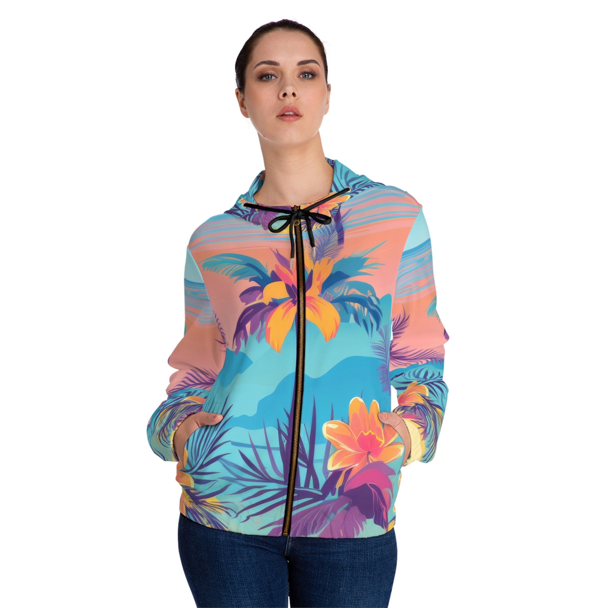 Sunset Paradise Women’s Full-Zip Hoodie (AOP), Artsulli - Art is Long, Life is Short, All Over Prints, , , , , , , 