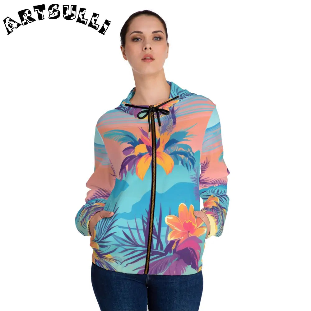 JAKKOUTTHEBXX Sunset Paradise Women’s Full-Zip Hoodie (AOP)